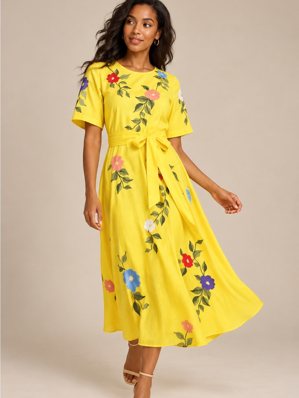 Fanm Mon Gloriosa Dress Sz XS Yellow Floral Embroidered A-Line Occasion NWT